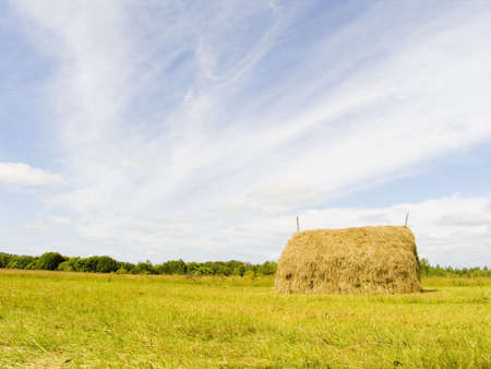 Landscape with a haystackの写真素材