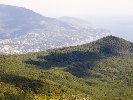 Mountain landscape with a kind on the seaの写真素材