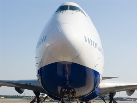 Frontal Shot of Airplane close upの写真素材