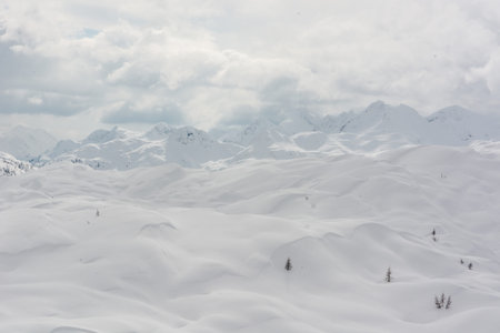 Hills and mountains covered in snow