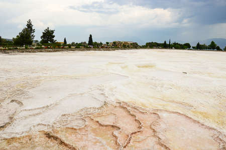Empty travertine teraces in Pamukkale, Denizli, Turkeyの写真素材