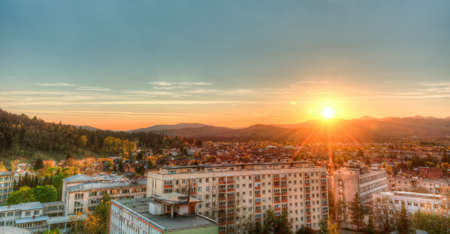 City view with a sunset, Ljubljana, Sloveniaの写真素材
