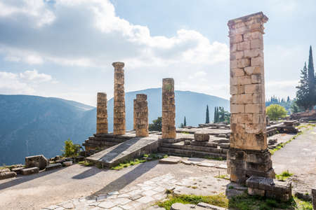 Ancient ruins of the Temple of Apollo, Greek God at Delphi.の写真素材