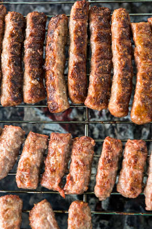 Minced meat on a grill. Barbeque with grilled meat.の写真素材