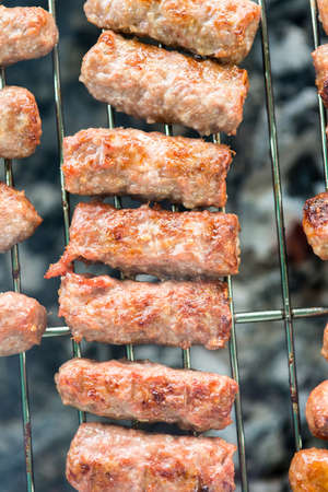 Minced meat on a grill. Barbeque with grilled meat.の写真素材