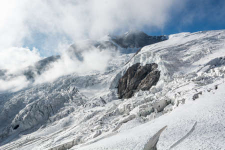 Glacier. Mountain panorama with snow and ice covering slope. Monte Rosa massif.の写真素材