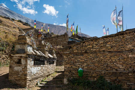 Traditional stone build village. Annapurna circuit in Nepal.の写真素材