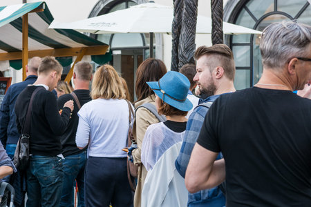Ljubljana, Slovenia - May 6: People standing in line at Odprta kuhna, Open kitchen event, on May 6...