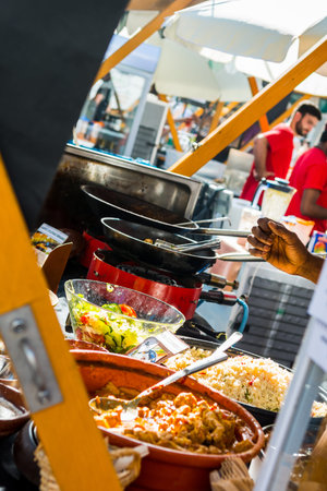 Delicious african dish on a outdoor table. Street food photography.の写真素材