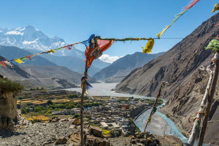 Terraced fields surrounding village of Kagbeni.の写真素材