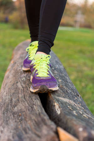 Balance training outdoor in a park.の写真素材