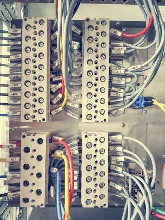 Many electric wires connected in plug.の写真素材