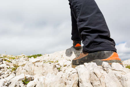 Closeup of hiking boots. Mountainering in the mountains.の写真素材