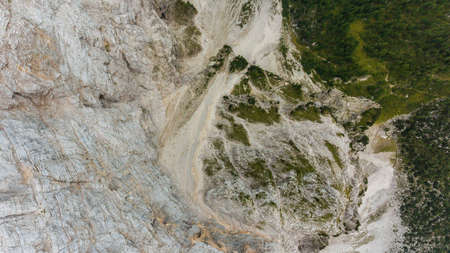 Birds eye view of mountain ridge leading into deep gap.の写真素材