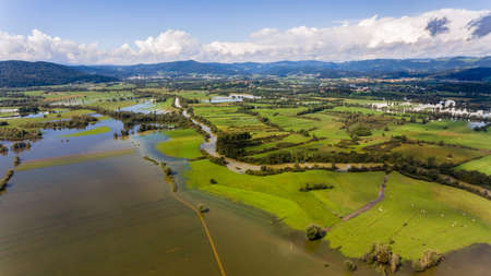 Aerial view of flooded fields.の写真素材