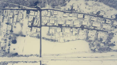 Top view of snow covered buildings.の写真素材
