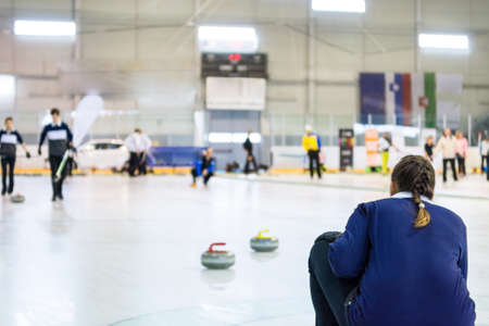Playing a game of curling.の写真素材