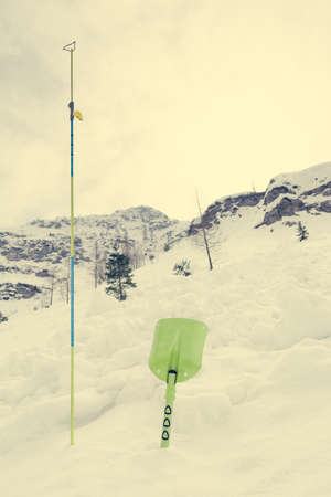 Avalanche shovel and probe.の写真素材