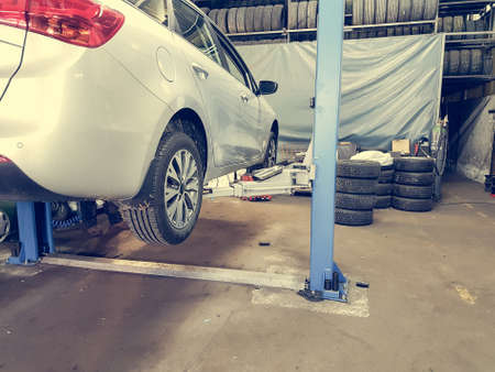 Car on a lift.の写真素材