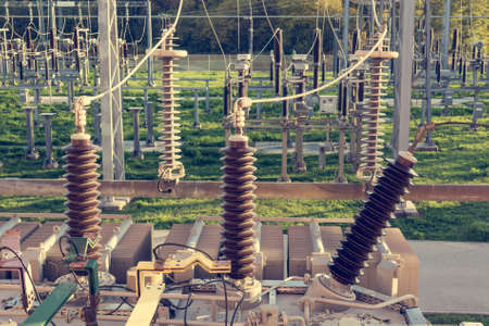 Power transformer powering electrical switchyard.の写真素材