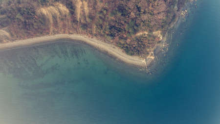Aerial view of cliffs shoreline.の写真素材