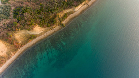 Birds eye view of sea shore.の写真素材