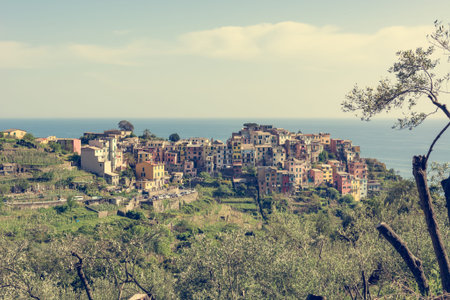 Picturesque village rising above sea.