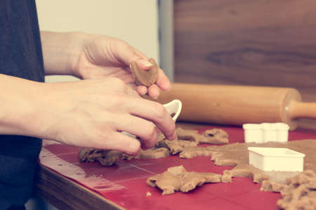 Close up of female hands shaping delicious cookies.の写真素材