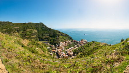 Traditional port town with colorful mediterranean architecture.