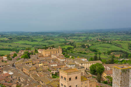 Spectacular city and country view from aboe medieval town.の写真素材
