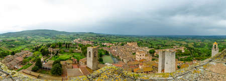 Spectacular city and country view from aboe medieval town.の写真素材