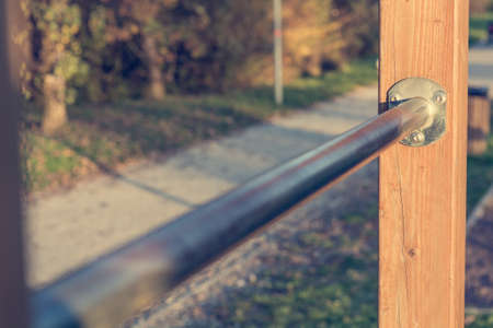 Closeup of metal pullup bar at outdoor fitness.の写真素材