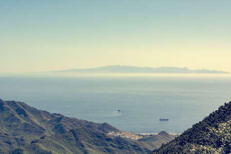 Spectacular panorama view of forest covering atlantic island.の写真素材