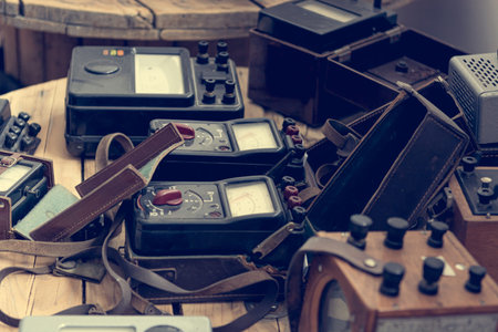 Vintage analogue measuring devices on display at local museaum.の写真素材