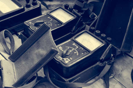 Vintage analogue measuring devices on display at local museaum.の写真素材