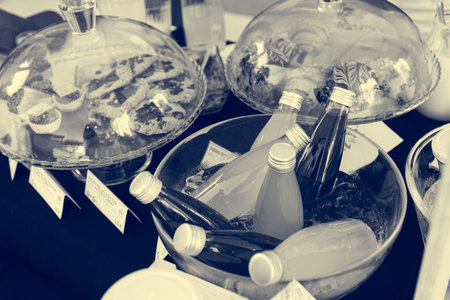 Delicious deserts served at outdoor market place.