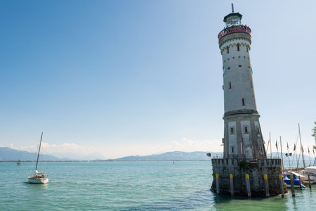 Lindau, Germany - July16: Picturesque port town Lindau on Lake Constance, on July 16, 2019 Lindau,...