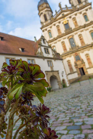 Picturesque baroque abbey church facade with many details.の写真素材