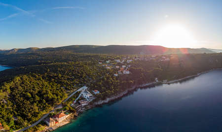 Spectacular aerial landscape with fishing village near peninsula stretching into the sea. Savar at Dugi otok. Croatia.の写真素材