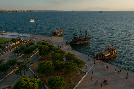 Spectacular panorama view of sun setting into Thermaic gulf.の写真素材
