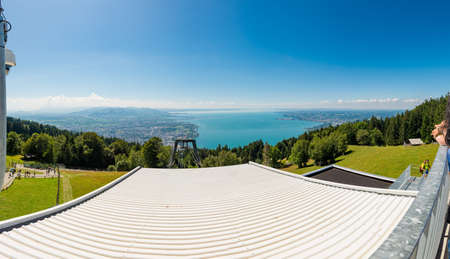 Panoramic view of lake Constance on a sunny day.の写真素材
