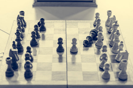 Opening situation of game of wooden chess.