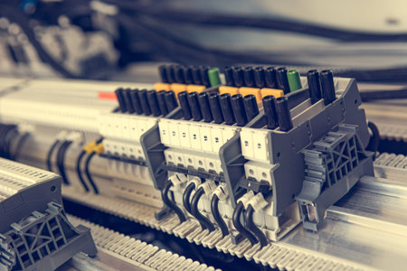 Detail of electric cubicle with connector strips.