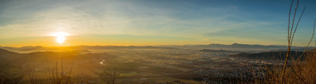 Morning panorama of Smarna gora or Saint Mary hill close to Ljubljana, Slovenia, taken at sunrise....
