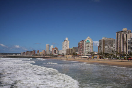 Panorama photo of Durban beachfront or cityscape. View from the main pier towards the big city...