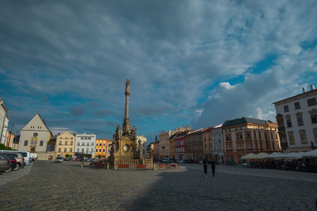 Mariansky sloup or Marian Column on a town square in Olomouc, Czech republic on a sunny day with some clouds.のeditorial素材