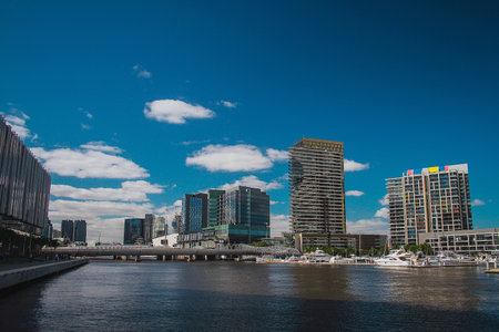 Waterfront panorama of Docklands in melbourne, Australia on a beautiful summer day.の写真素材