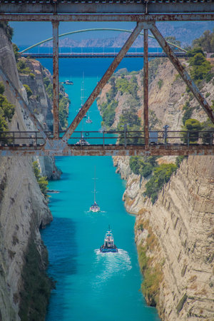 Corinth or corinthian canal in Greece. A narrow waterway that connects Ionic sea with Aegean sea....