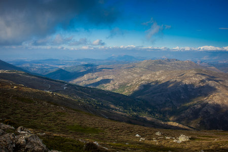 A view from Bruncu Spina, the highest mountain on Sardinia, Italy. Slightly overcast day but still with good visibility.の写真素材