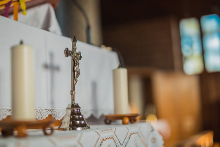 Detail of a small crucifix in a church.の写真素材